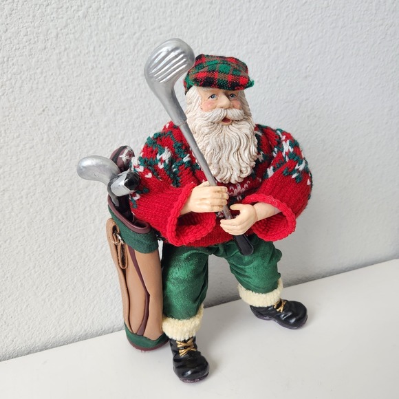 Vintage Terrys Village Christmas Golfing Santa With Golf Bag And Clubs 9in Tall - Picture 2 of 11